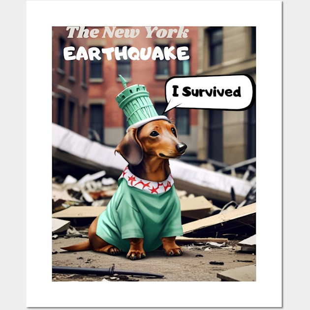 I survived the New York earthquake: A Dachshund in NYC's Rubble Wall Art by benzshope